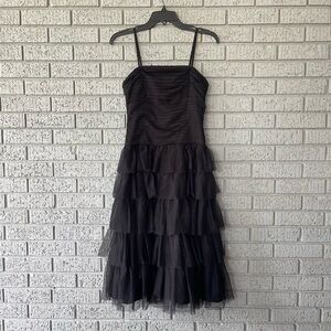 BCBGMaxAzria Tiered Ruffle Tulle Midi Dress Black Size 4